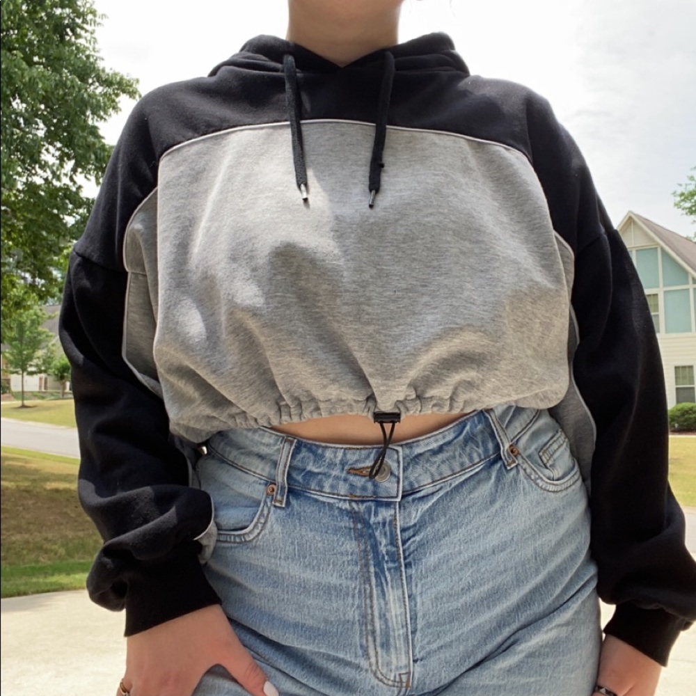 Black and White Cropped Hoodie